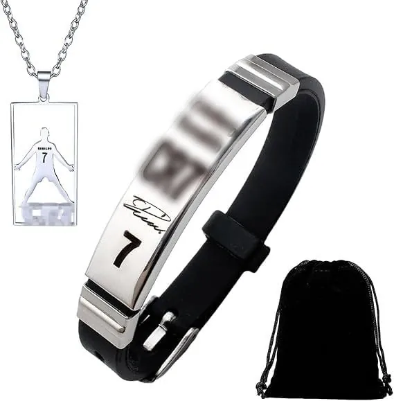 Set Collar y Pulsera de Fútbol Estrella, Acero Inoxidable Bolsa Terciopelo, Hombres Mujeres 58cm
