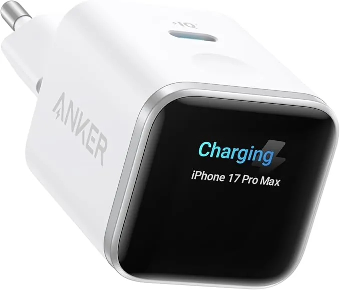 Anker Nano Cargador USB C 45W Inteligente, Cargador iPhone Carga rápida con reconocimiento Inteligente, Compatible con iPhone 17/16/15, iPad Pro, iPad Air (sin Cable, 1 Puerto USB-C, No Plegable)
