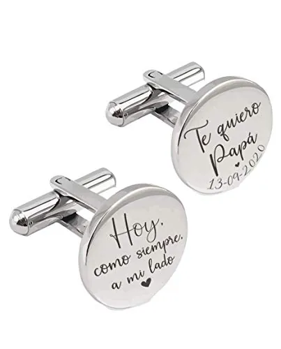 Gemelos Personalizados Padrino Fecha grabada a Láser Regalo Boda