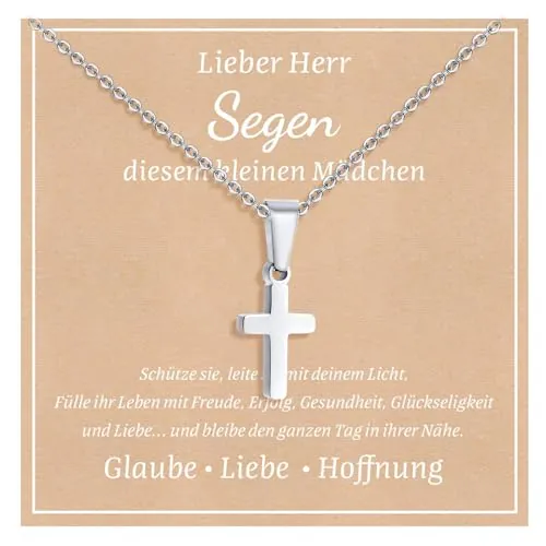 XUANPAI Cruz Cadena Regalos para Hijo Hija Collar - Colgante de Cruz Infantil de Acero Inoxidable Plata Oro Cadena de Cruz Regalos para Adolescentes Navidad Regalo de Cumpleaños para Niño Niña, 40cm