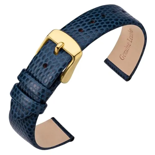 ANNEFIT Correa Reloj 13mm Mujer, Correas Repuesto de Suave Cuero de Becerro con Hebilla Dorado (Azul)