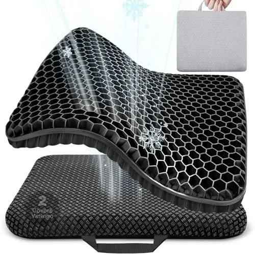 Vmingo Cojin de Gel,Cojin Silla Oficina,Cojín antiescaras Suave y cómodo con Funda extraíble,Apoyo Transpirable con Funda Antideslizante, Ideal para Coche, Oficina y Silla Ruedas (Negro)