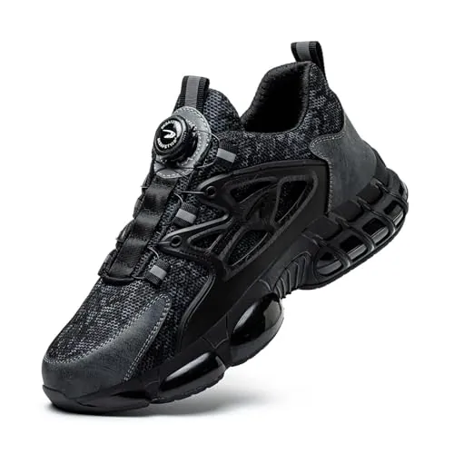 Zapatos de Seguridad para Hombre Mujer Zapatillas Ligeros Calzado Trabajo Comodo Antideslizante con Puntera de Acero Black 40 EU