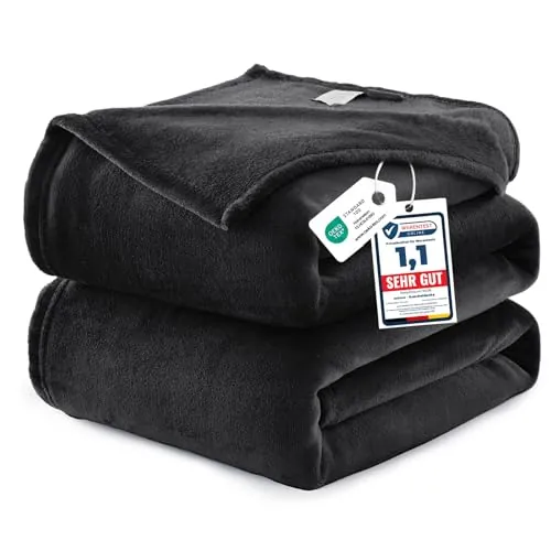 WAVVE Manta Extra Grande para Cama 180, Manta Franela para Sofá 230x270 cm, Sobrecama Suave, Cálida, Transpirable (270x230 cm, Negro)