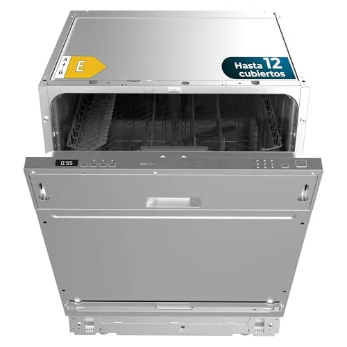 Cecotec Lavavajillas Integrable de 60cm Bolero Aguazero 6102 Full-BI E. 1850W, 12 Cubiertos, Cesta de Cubiertos, 6 Programas, Bajo Consumo, Comienzo Diferido, KidLock, Panel Táctil