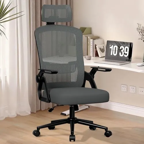 naspaluro Silla Oficina Ergonómica con Reposacabezas Ajustable Gris Oscuro