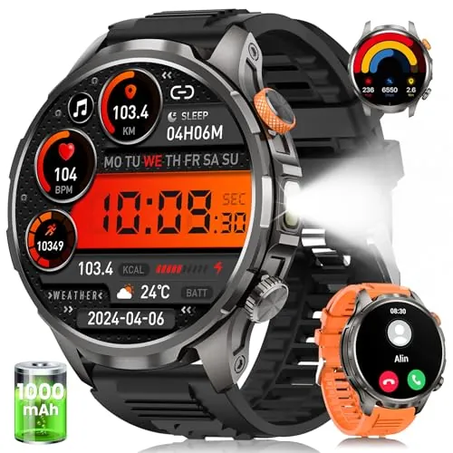 BANLVS Reloj Inteligente Hombre con 1000mAh Batería y Linterna, Negro