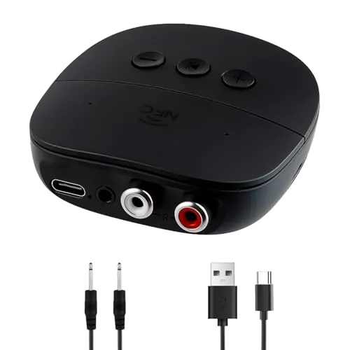 Receptor Bluetooth 5.2 con conector AUX de 3,5 mm y entrada RCA, adaptador de audio Bluetooth 5.2 para estéreo, altavoz, amplificador, audífonos, extensión NFC