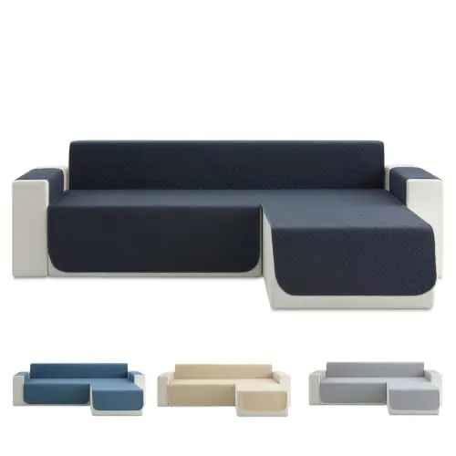 Todocama Funda Cubre Sofá Chaise Long Derecho 240 cm, Protector Acolchado Piqué, Antiácaros, Fácil de Limpiar, (Gris Oscuro)