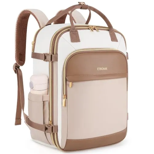 ETRONIK Mochila 40x30x20 Ryanair, Expandible Mochila Viaje para Mujer 30L | 24L-30L Impermeable Mochila Viaje Cabina Avión 40x30x20 para Portátil 15,6, Maleta Cabina para easyJet & ITA Airways, Caqui