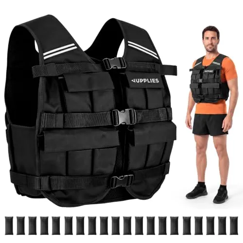 JUPPLIES Chaleco Lastrado 20kg con Peso Ajustable – Chaleco de Peso Unisex con Tela Oxford Resistente, 3 Correas de Ajuste y Hombreras Acolchadas para Crossfit, Calistenia y Running