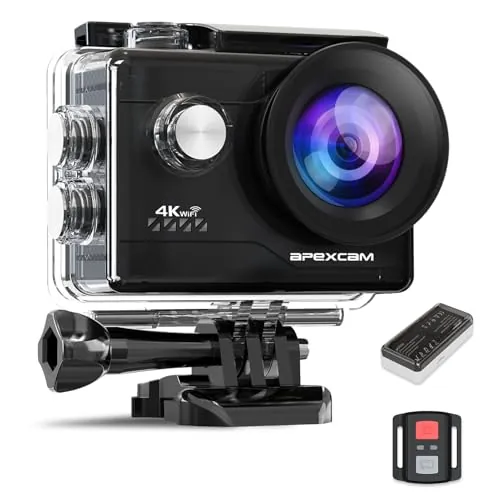 Apexcam Cámara Deportiva 4K60 con EIS Cámara de Acción WiFi Cámara subacuática Impermeable 40M Action Camera Gran Angular 2.4G Remoto 2 baterías de 1350mAh y Accesorios Multiples