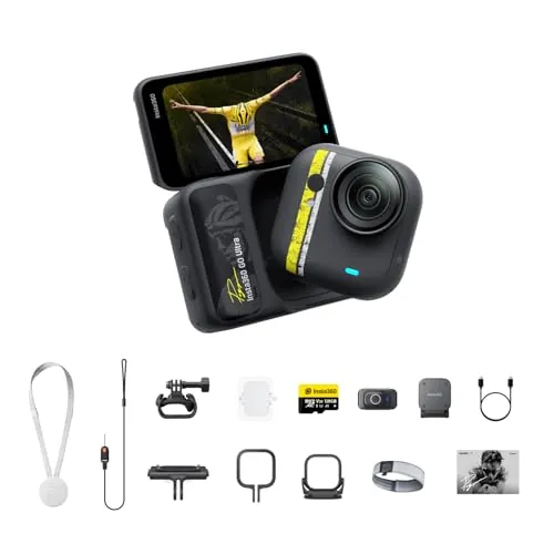 Insta360 GO Ultra Edición Tadej Pogačar-Pequeña cámara vlog 4K, Manos Libres, cámara POV, Sensor de 1/1,28", Peso Ligero de 53 g, 156° FOV, 200 min de batería, cámara de acción portátil para Ciclismo