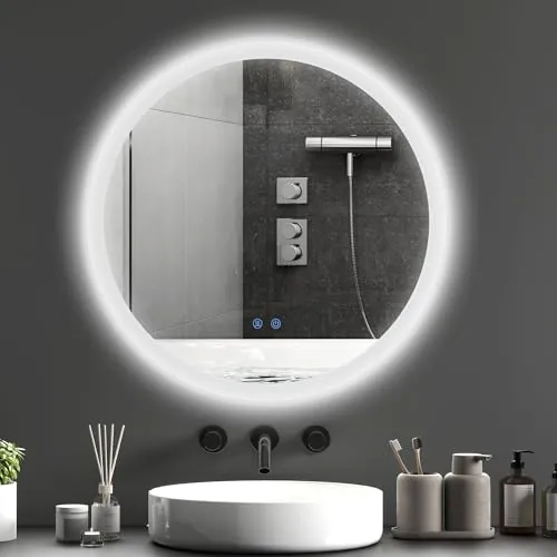 kleankin Espejo Baño con Luz Redondo 3 Colores de Luz IP44 Ø70 Plata