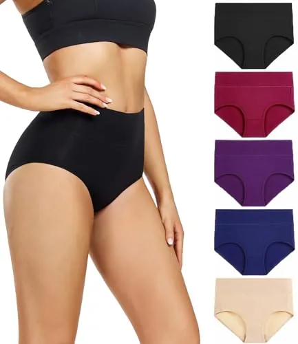 wirarpa Braguitas Culotte Algodón para Mujer Bragas de Cintura Alta Cómodo Faja Reductora Ajustan Pack de 5 Talla L