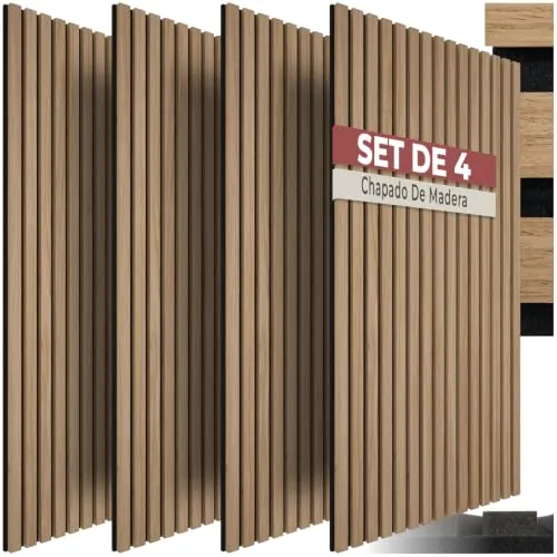tectake® Paneles Acústicos 110X50 Cm, Madera Auténtica, Fieltro, 3D