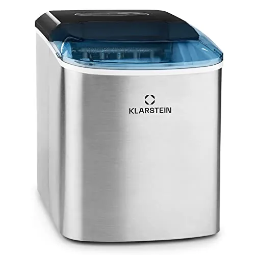 Klarstein On-The-Rocks - Máquina de Hacer Hielo, Fabricadora de Cubitos, 12 kg/24 h, Autolavado, Silenciosa, 2 tamaños, 6-12 min, 2,1 L, Apagado automático, 120 W, Acero Inoxidable, Negro