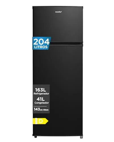Comfee RCT210DK3EU(E) Refrigerador-Congelador de 2 Puerta 204 L, Congelador Superior – para Cocina, Apartamento, Hogar – 137 kWh/Año, Tecnología Inverter,Temperatura Regulable, Iluminación LED, Negro