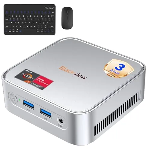 【Set Completo】Blackview MP50 Mini PC AMD Ryzen 5 (16GB RAM 512GB SSD) con Teclado y Ratón, Gráficos Radeon Vega 8, Win 11 Pro, HDMI/DP 4K, WiFi 5/BT 4.2,Mini Ordenador de Sobremesa para Oficina y Casa