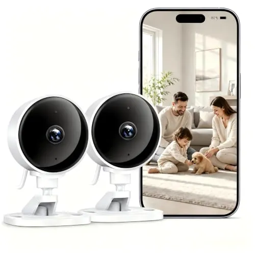 WOLFANG Pack 2 Camara Vigilancia WiFi Interior 1080P, Detección de Humano, Visión Nocturna, Audio Bidireccional, Compatible con Alexa, Alarma en Tiempo Real, Almacenamiento SD y Nube