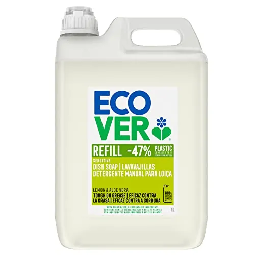 Ecover Lavavajillas líquido ecológico, Fragancia Lemon/Aloe, formato rellenable de 5L