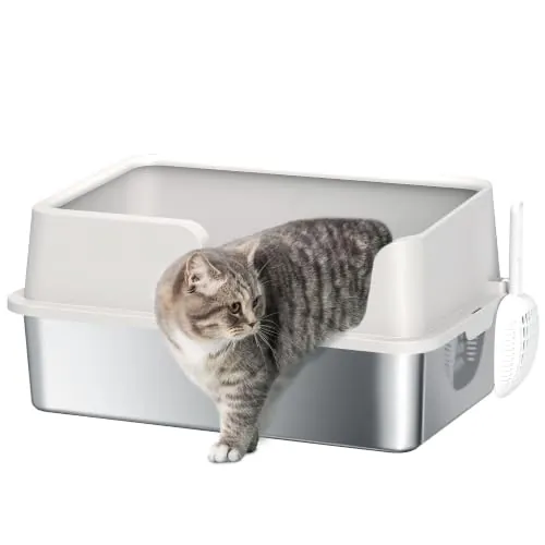 PawHut Arenero para Gatos de Acero Inoxidable XL 60x40x28 cm Gris Claro