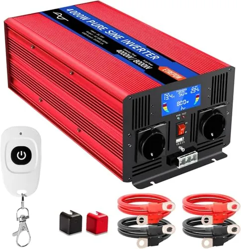 ETREPOW Inversor 12V 220V Onda Pura 4000W con LCD y Remoto para Camper
