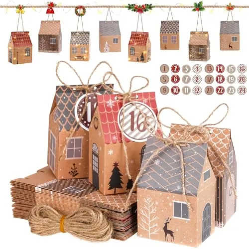 I LOVE MOM Calendario de Adviento para rellenar, calendario de Adviento, 24 cajas de regalo de fiestas navideñas colgadas o configuradas, decoración navideña DIY (casa navideña)