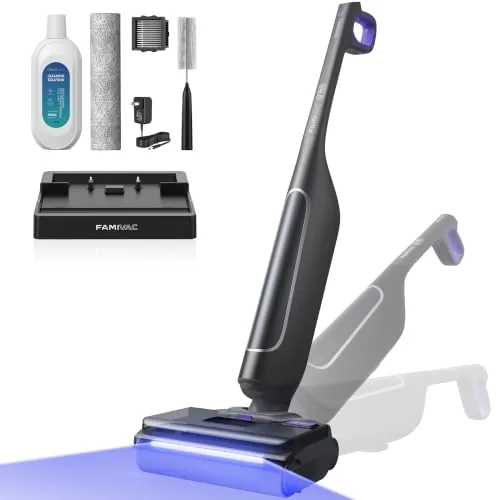 FAMIVAC S7Pro Aspirador Seco y Húmedo, 25 000 Pa Succión 60 min Autonomía | Aspiradora-Fregona Sin Cable Autolimpiante, Lay-Flat 180°, Doble Depósito, Antienredos Pelo Mascotas, Apta Suelos Duros