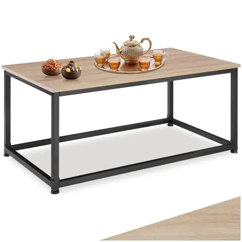 tectake® Mesa de Centro de Estilo Industrial con Estructura Acero Resistente, Mesa Auxiliar Salon para Decoracion Hogar, Muebles Salon - 100 x 55 x 45,5 cm Madera Industrial Clara, Roble Sonoma