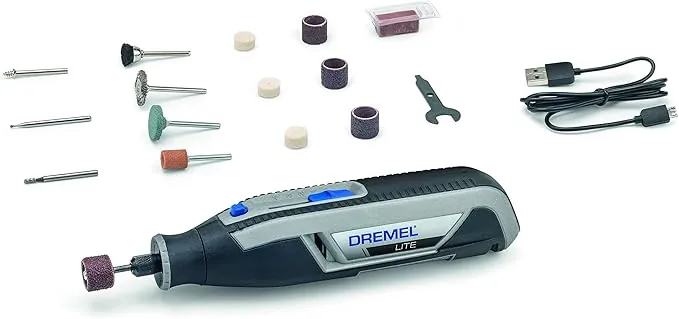 Dremel Lite 7760 - Multiherramienta Inalámbrica, Batería de Litio 3.6 V, Kit con 15 Accesorios, Cargador USB, Velocidad 8000-25000 RPM para Tallar, Grabar, Amolar, Limpiar, Pulir, Afilar y Lijar