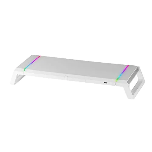 Mars Gaming MGS-ONE, Soporte Monitor RGB Chroma, Tamaño Ajustable 3 Posiciones, Soporte Smartphone y Tablet, Cajón Mulyifunción, USB 2.0 Frontal, Blanco