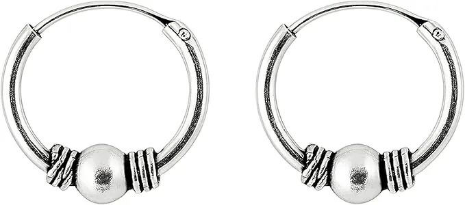 Aros Bali de Plata 925 – Par de Pendientes Criollas Hechos a Mano de 12 mm – Diseño Étnico Unisex – Joyería Artesanal con Estilo Boho – Modelo 9
