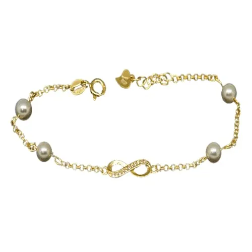 Minoplata Pulsera infinito de Plata de ley chadapa en Oro con Perlas cultivadas para niña