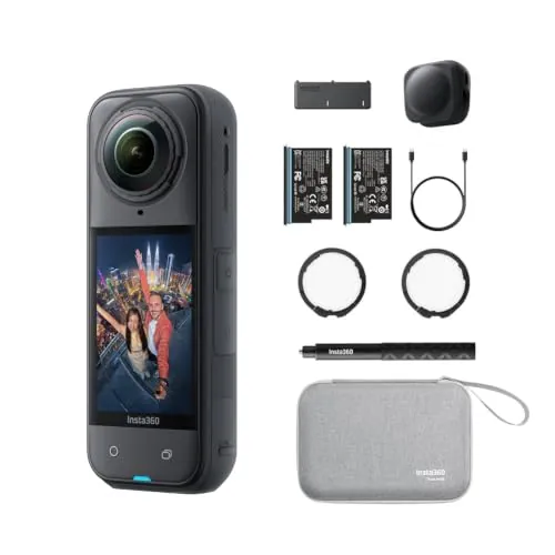 Insta360 X5 Essential Pack– 8K 360º Waterproof Camera, Leader with Low Light, Invisible Selfie Stick Effect, Hard and Replaceable Lens, 3h Battery, Built-in Anti-Wind