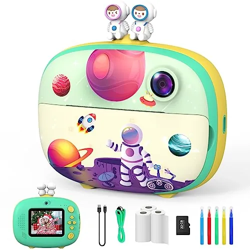 Uleway Cámara Fotos Infantil Instantánea para Niños, Cámaras Digitales de Fotos con Pantalla de 2.4 ", con Papel de Impresión Tarjeta SD de 32GB, Regalos Juguete para Niños y Niñas 3 a 12 Años (Verde)
