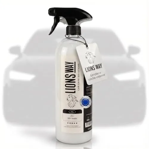 LionsWay Limpieza Coche en Seco con Cera Carnauba | 1 Litro | Dry Wash · Sin Agua · Abrillanta y Protege · Coche y Moto · Uso Profesional · Sin Bayeta