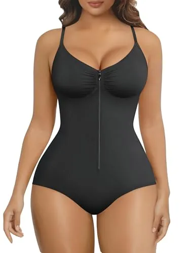SHAPERX Body Moldeador Mujer, Fajas Reductoras Abdomen Fuerte con Cremallera, Shapewear Seamless Invisible, Cintura Alta, Body Control, UK-SZ5861-Black-L/XL