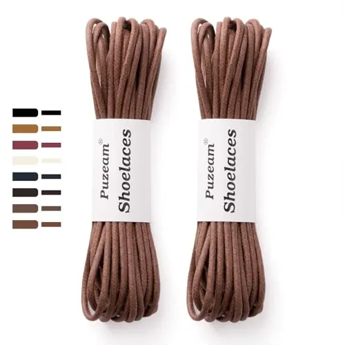 Puzeam 2 Pares 3mm Cordones Zapatos Redondos Encerados Marrón 90 cm