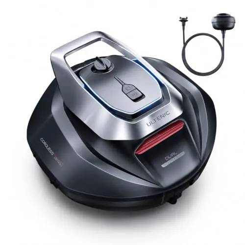 Ultenic Robot Limpiafondos Piscina, 90Min, 80m², Recogida sin Poste, Estacionamiento Automático, Aspirador Piscina Fondos sin Cable con 2 Motores, 5200mAh, para Piscina Elevada y Enterrada