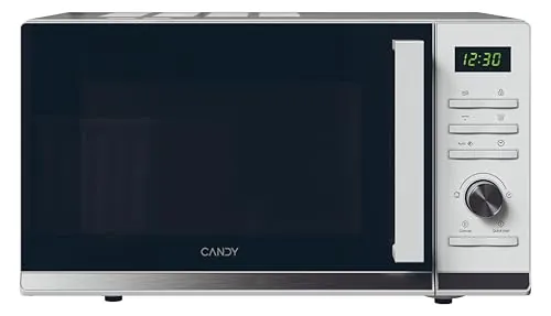 Candy CMGA25TNDW, Microondas con Grill, 25L, 900W-1000W, 11 Niveles de Potencia, Mando Giratorio y Botones, 19 automenús, Plato 25,5 CM, Display Digital, Descongelación, Apertura Izquierda, Inox