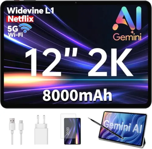 ODEA A12 Tablet 12", 2K, 8000 mAh, Android 15, Tablet con Lápiz y Funda