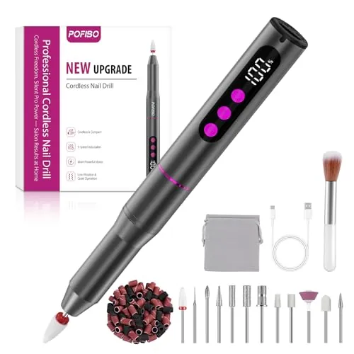 POFIBO Torno para Uñas Profesional 35000 RPM USB, Set de Manicura 12 en 1