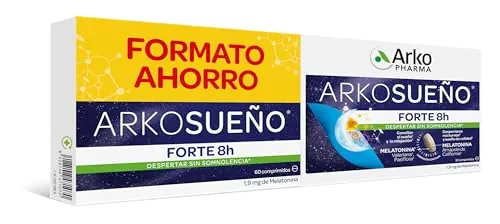 Arkopharma Arkosueño Forte 8h de Sueño FORMATO AHORRO, Liberación de Melatonina 1,9mg en 2 fases, Despertares nocturnos, Dormir Rápidamente, Complemento Alimenticio