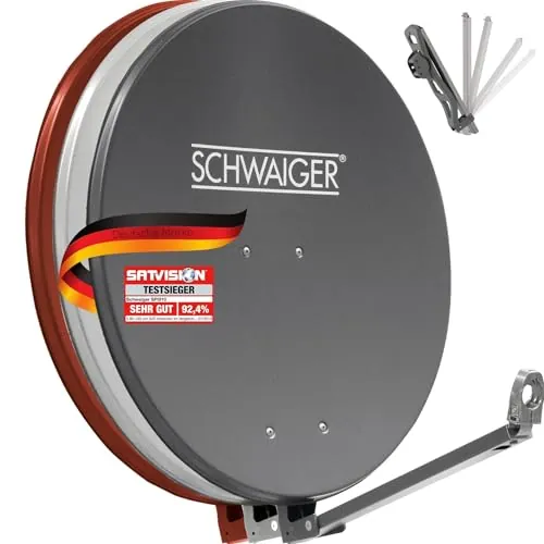 SCHWAIGER 258 Antena Sat de Aluminio Offset LNB Brazo Soporte mástil Sistema 88 x 88 cm Antracita