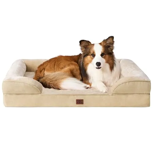 EHEYCIGA Cama Perro Grande 104x68x16cm, Colchon Perro Grandes Impermeable Lavable con Espuma Viscoelástica, Sofá Perro Desmontable, Beige Grisáceo