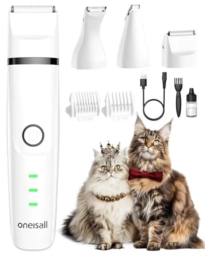 oneisall Juego de afeitadora 3 en 1 para gatos, afeitadora silenciosa para gatos, cortapelos profesional para y perros, para patas, nalgas, anudados, dingleberry (Blanco)