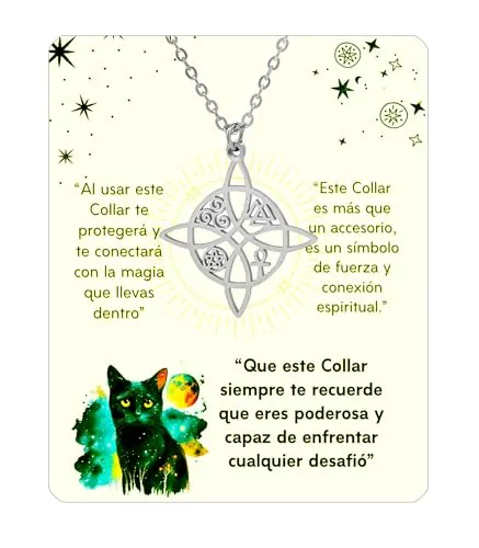 Only faith Collar Nudo de Bruja, colgante para mujer Amuleto de Acero Inoxidable, 45 cm, Disponible en Plateado y Dorado (Nudo de Bruja Druida Plateado)