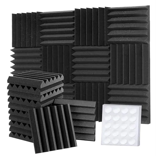 Foneso Espuma Acústica, 30x30x5 cm (Densidad: 25 kg/m³) pared Absorbente de Sonido de alta Densidad 3D, Materiales de Aislamiento Acústico para Salas de Grabación y Oficinas (12 Piezas, Negro)