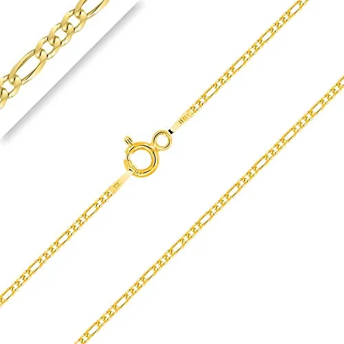 Planetys - Cadena de Plata de Ley 925 Chapado en Oro 18K para Niños o Bebé Malla Figaro (1+3) 1.5 mm de Ancho 38 cm de Longitud
